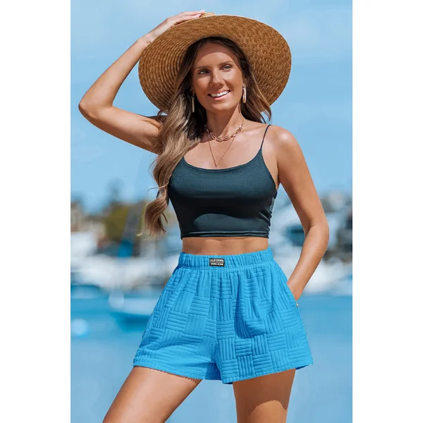Short bleu taille élastique tissé