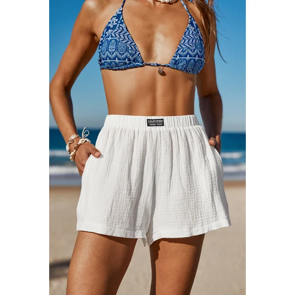 Short cover up en pur coton à taille haute