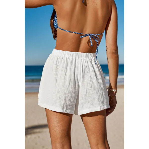 Short cover up en pur coton à taille haute
