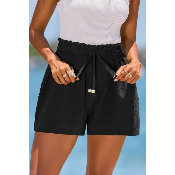 Short cover up noir jambe large taille élastique