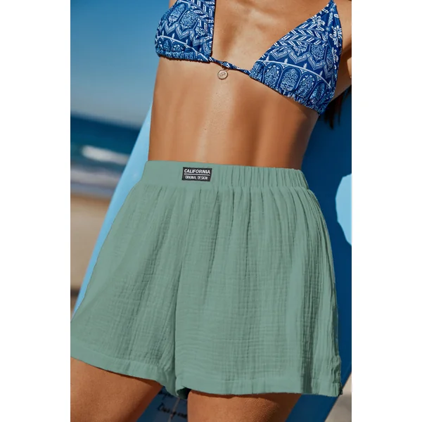 Short cover up vert tissé taille élastique
