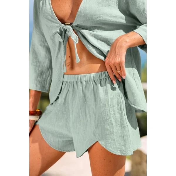 Short cover-up vert taille élastique ourlet tulipe