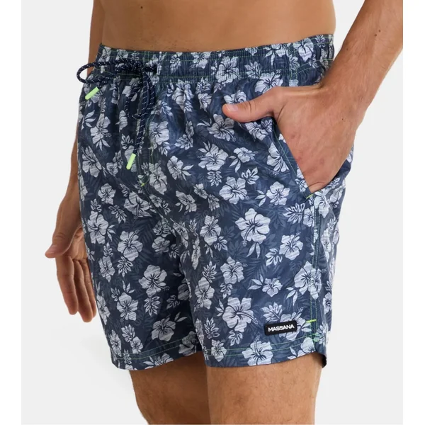 Short de bain fleuri pour homme Bleu Marine