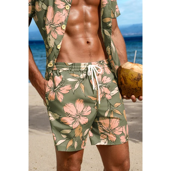 Short de bain floral à cordon