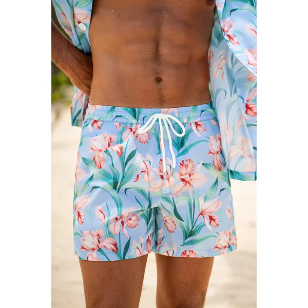 Short de bain floral à poches cordon