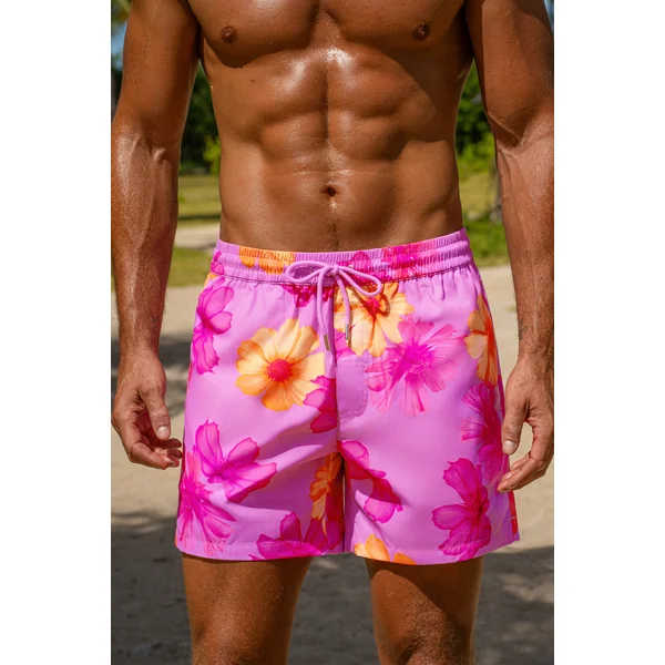 Short de bain floral à poches
