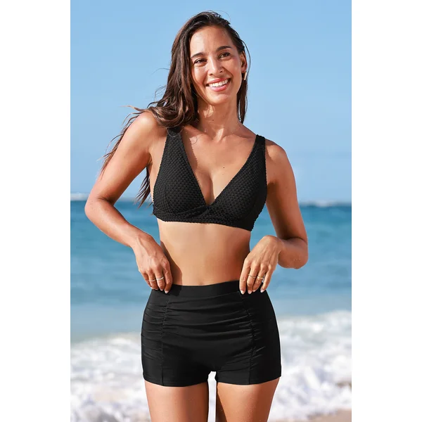 Short de bain taille haute ventre plat noir