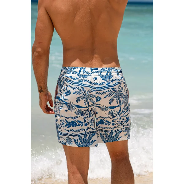 Short de bain tropical à poches cordon
