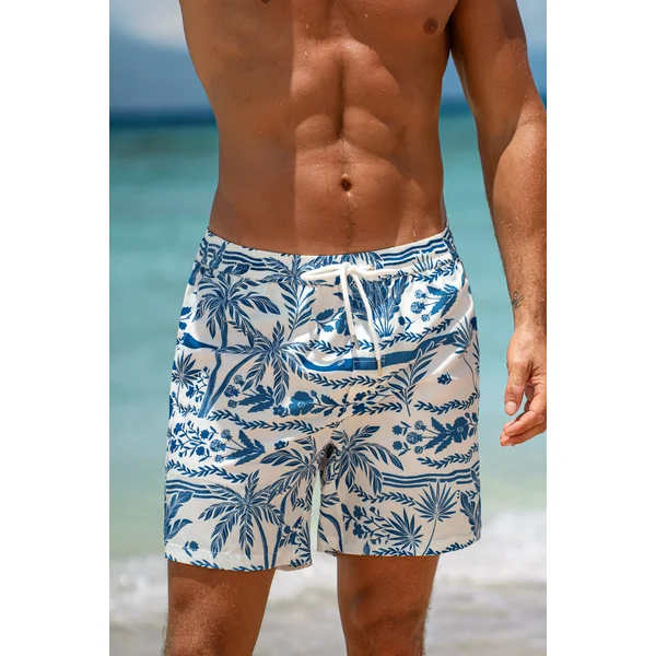 Short de bain tropical à poches cordon