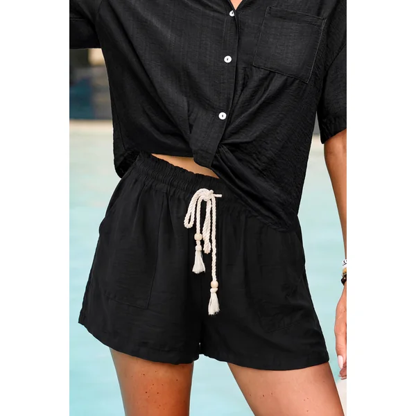 Short de plage noir taille élastique coupe ample