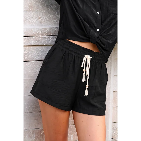 Short de plage noir taille élastique coupe ample