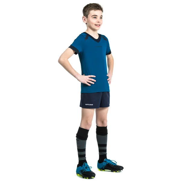 Short de rugby avec poches enfant - r100 bleu