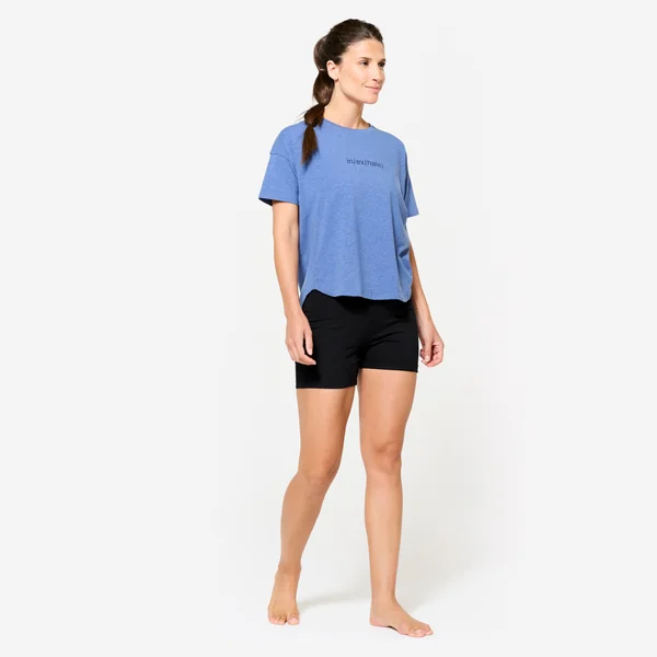 Short de yoga coton doux taille haute femme, noir