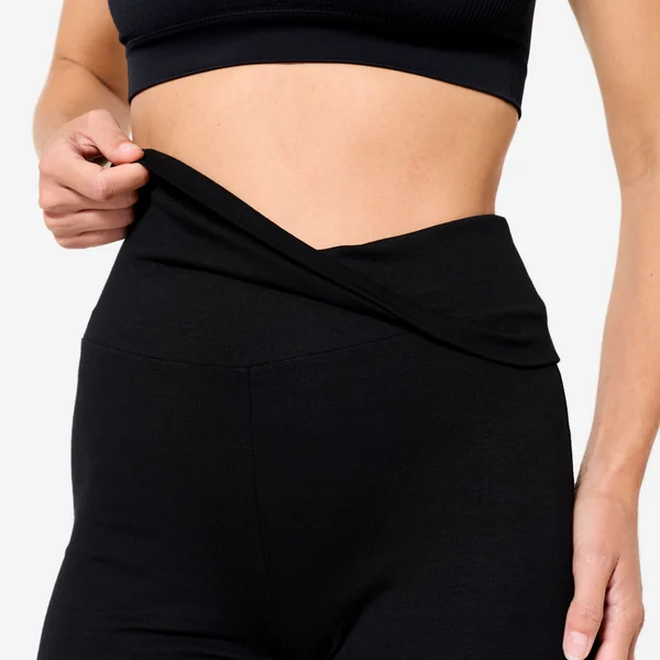 Short de yoga coton doux taille haute femme, noir