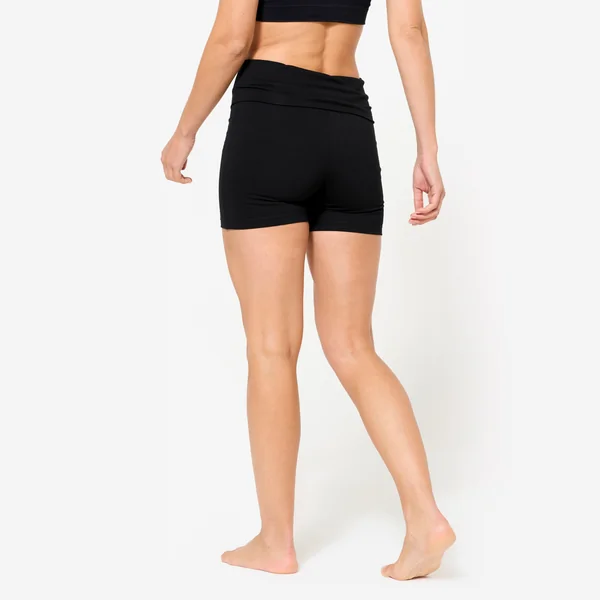 Short de yoga coton doux taille haute femme, noir