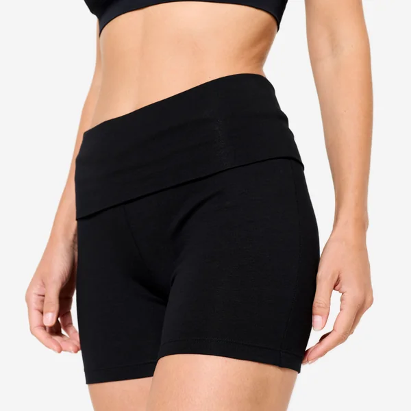 Short de yoga coton doux taille haute femme, noir
