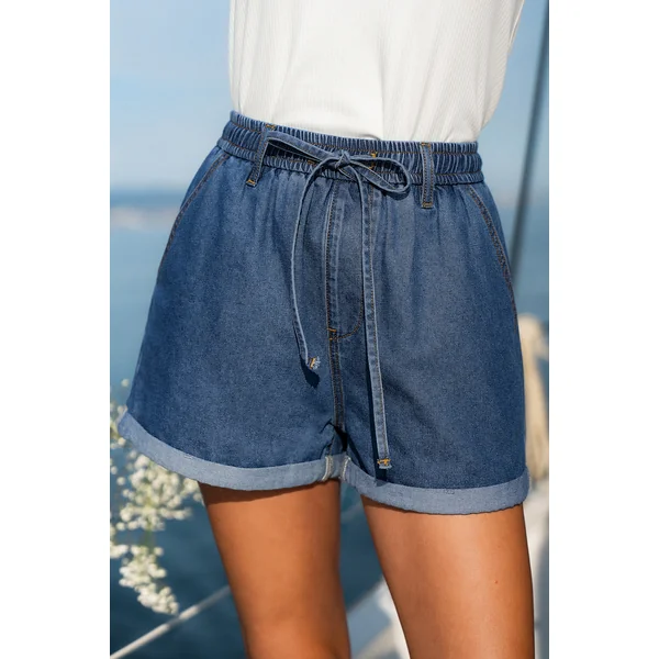 Short denim à cordon jambe large