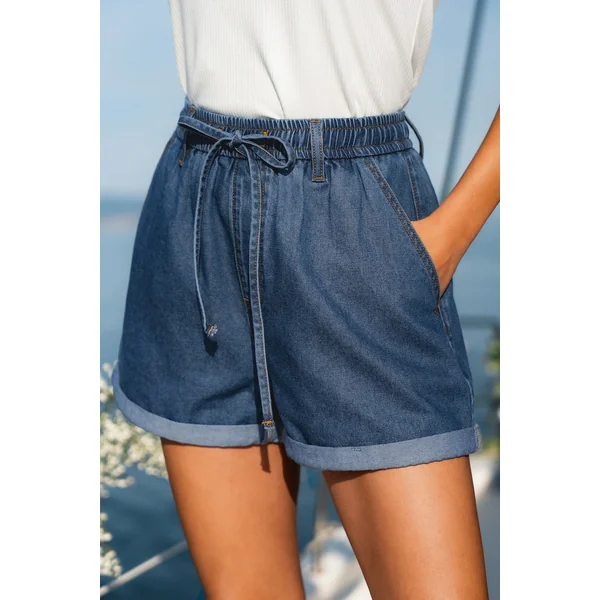 Short denim à cordon jambe large