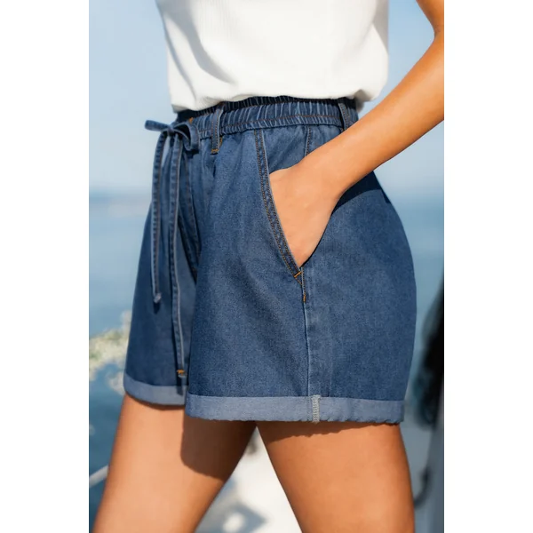 Short denim à cordon jambe large