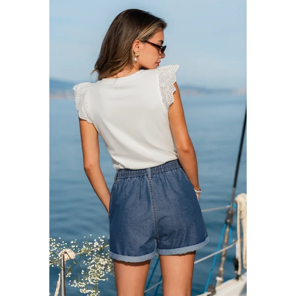 Short denim à cordon jambe large