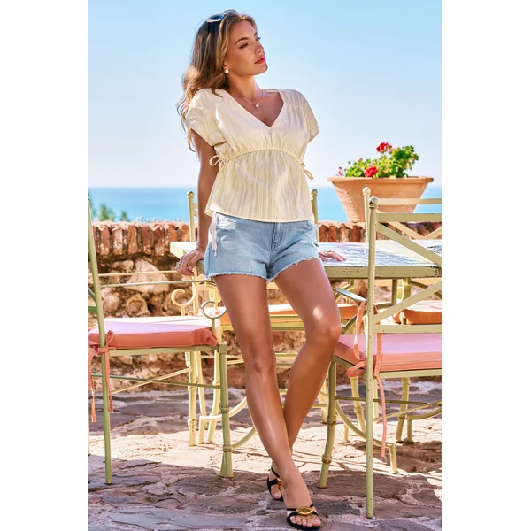Short en denim effet délavé à poches
