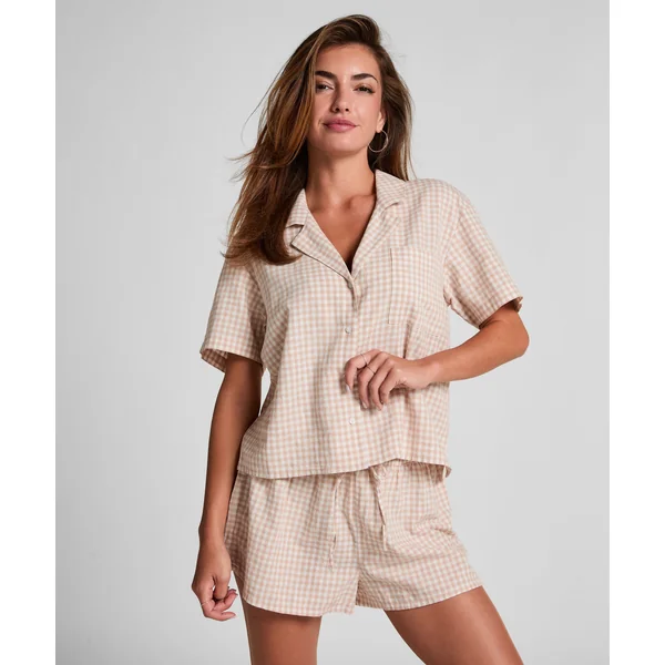 Short en lin à carreaux - Blanc
