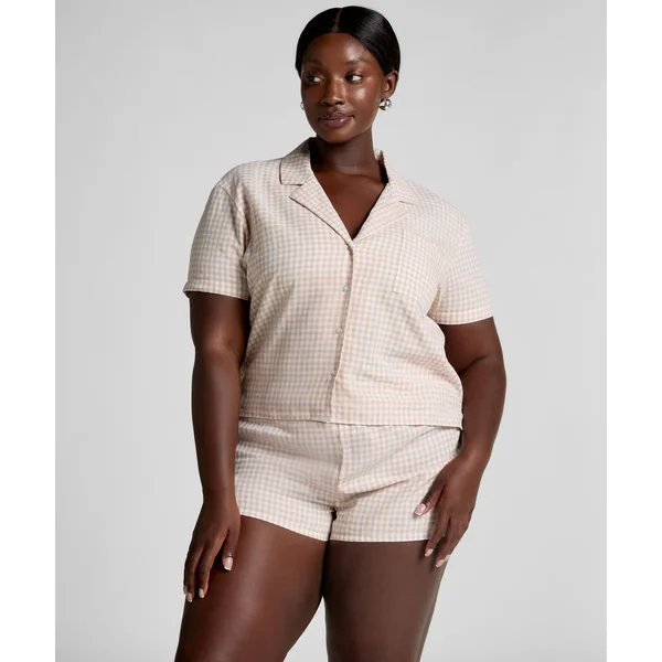 Short en lin à carreaux - Blanc