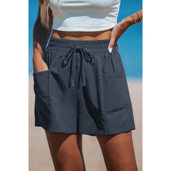 Short en pur coton avec taille élastique et jambe large bleu