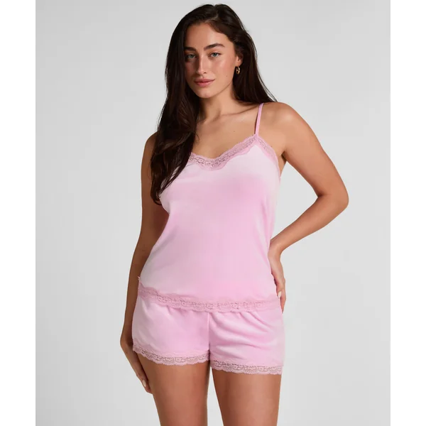 Short en velours à dentelle - Rose