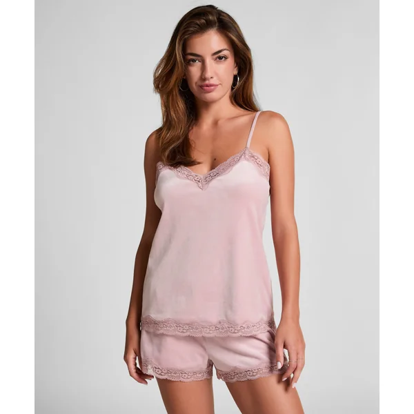 Short en velours à dentelle - Rose