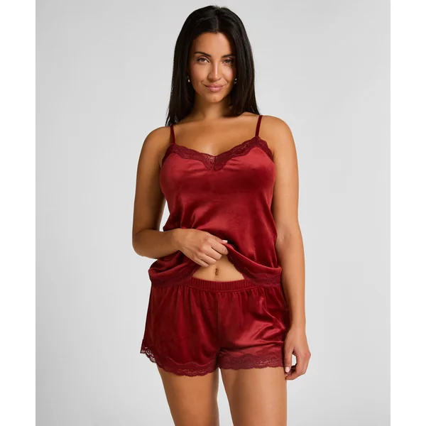 Short en velours à dentelle - Rouge