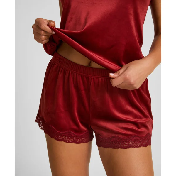 Short en velours à dentelle - Rouge