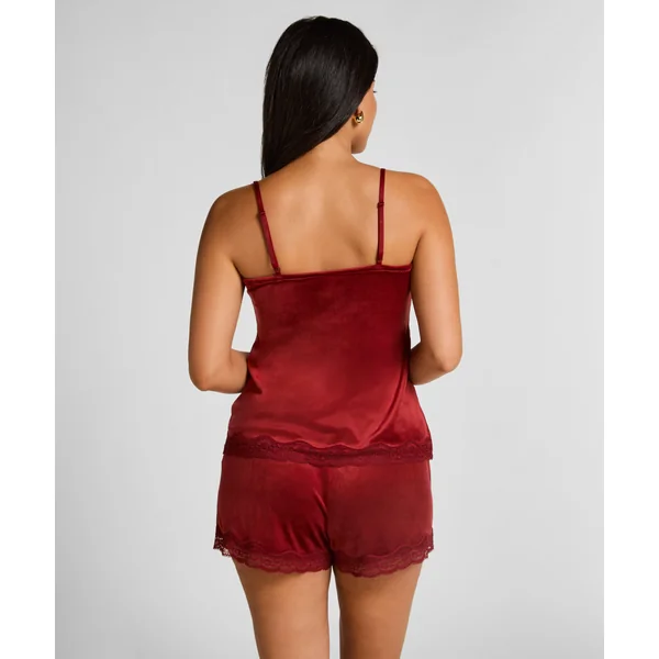 Short en velours à dentelle - Rouge