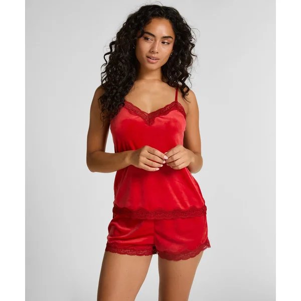 Short en velours à dentelle - Rouge