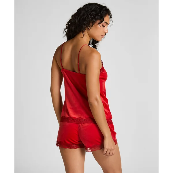 Short en velours à dentelle - Rouge