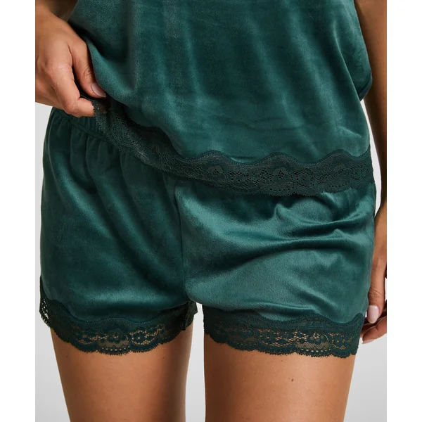 Short en velours à dentelle - Vert