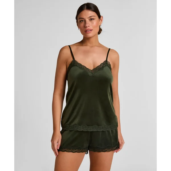 Short en velours à dentelle - Vert