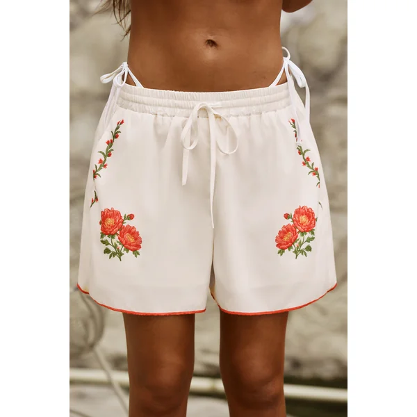 Short fleuri jambe évasée