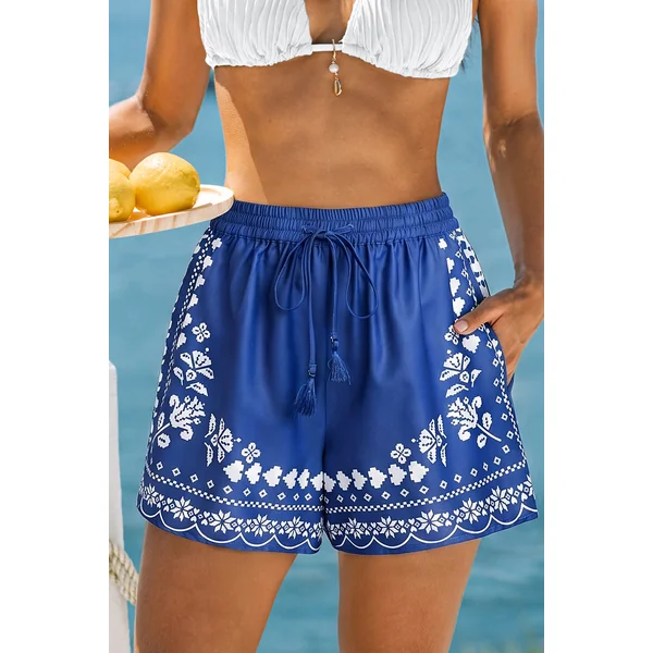 Short floral à taille élastiquée et coupe large légère