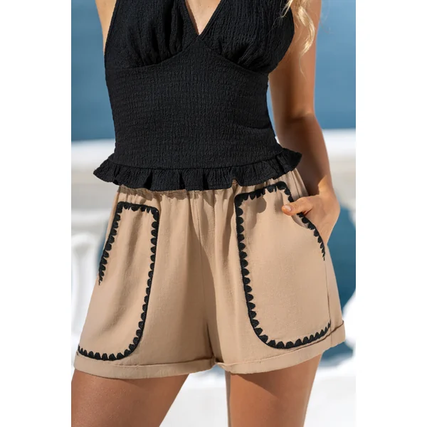 Short kaki taille smockée