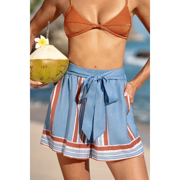 Short rayé à taille élastiquée et jambe ample fluide