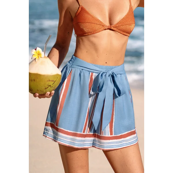 Short rayé à taille élastiquée et jambe ample fluide