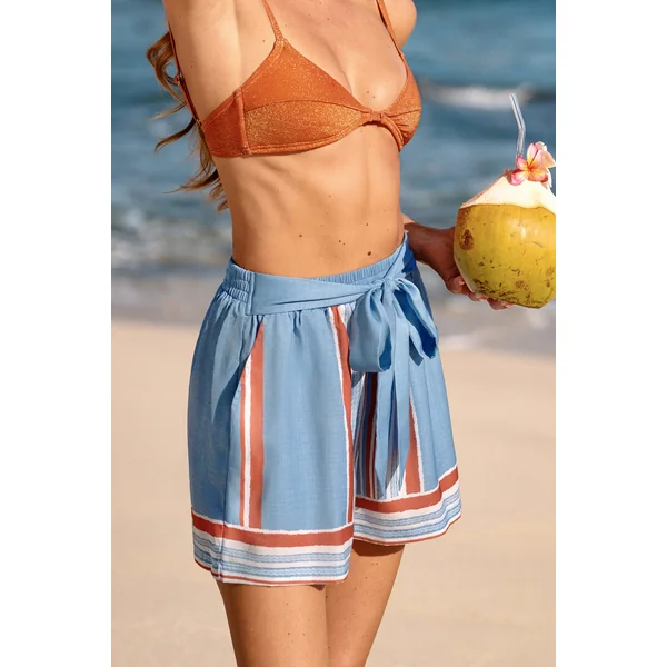 Short rayé à taille élastiquée et jambe ample fluide