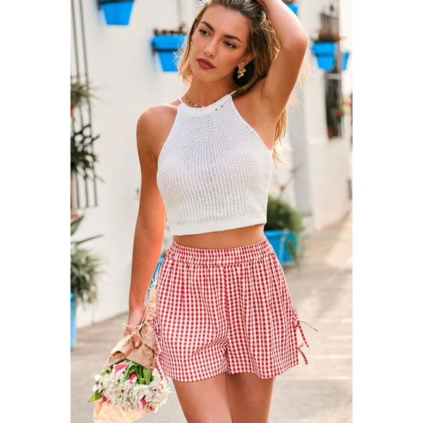 Short à carreaux taille élastique