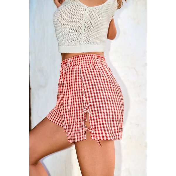 Short à carreaux taille élastique