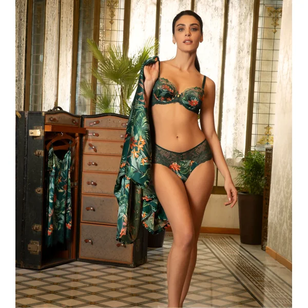 Shorty en dentelle verte et imprimé floral Tropique en Fleurs Nature Tropic