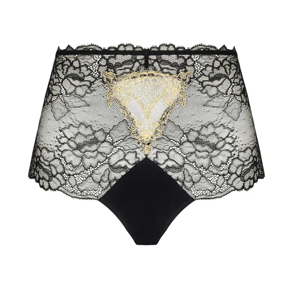 Shorty haut sexy en dentelle noire et broderie dorée Sublime en Or Noir Éclat
