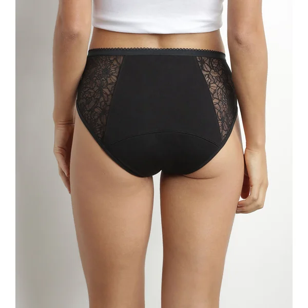 Shorty menstruel coton bio et dentelle Noir Flux abondant Dim Protect