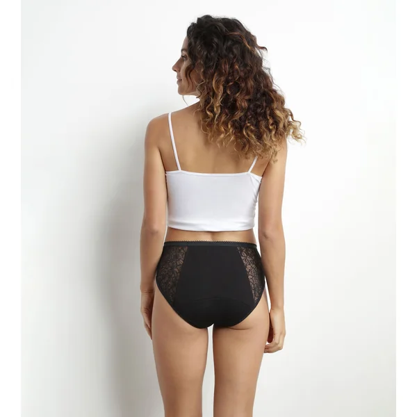 Shorty menstruel coton bio et dentelle Noir Flux abondant Dim Protect