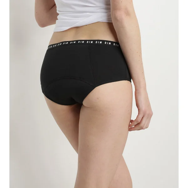 Shorty menstruel lavable en coton bio noir Flux abondant Dim Protect
